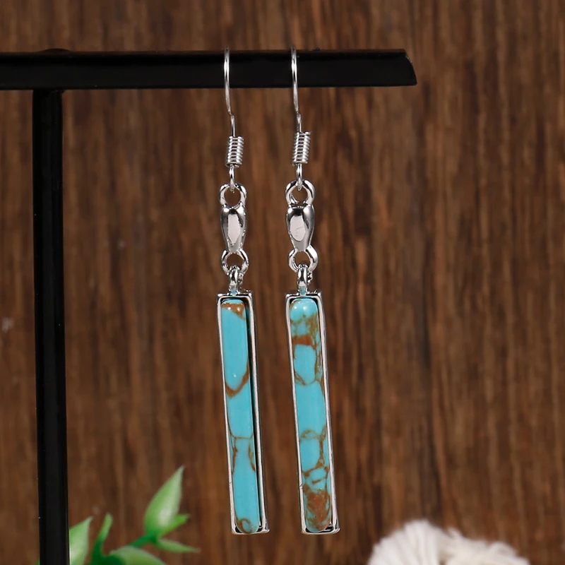 

Vintage Green Stone Dangle Earrings Women Long Earrings Boho Hippie Style