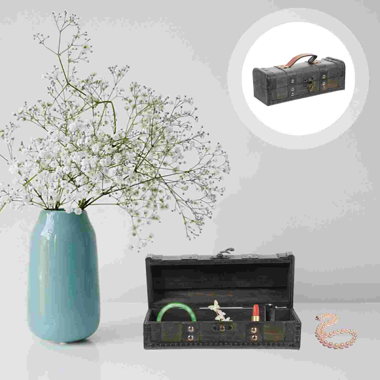 

Jewelry Organizer Women Vintage Box Earring Wooden Gift Decorative Necklace Keepsake Storage