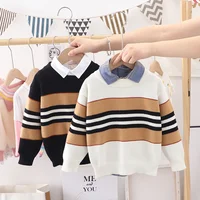Spring Autumn Sweaters Kids Knitting Pullovers Baby Stripe Casual Basic Sweater Crewneck Kids Soft Wool Clothing for Boys Girls