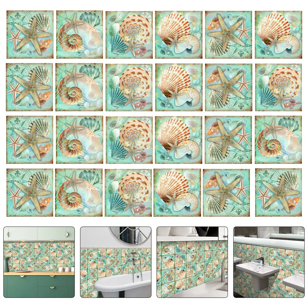 

24 Pcs Blue Decor Household Products Removable Wall Stickers Paste Decals Kitchen Tiles Ornaments Backsplash Wallpaper Pvc Home