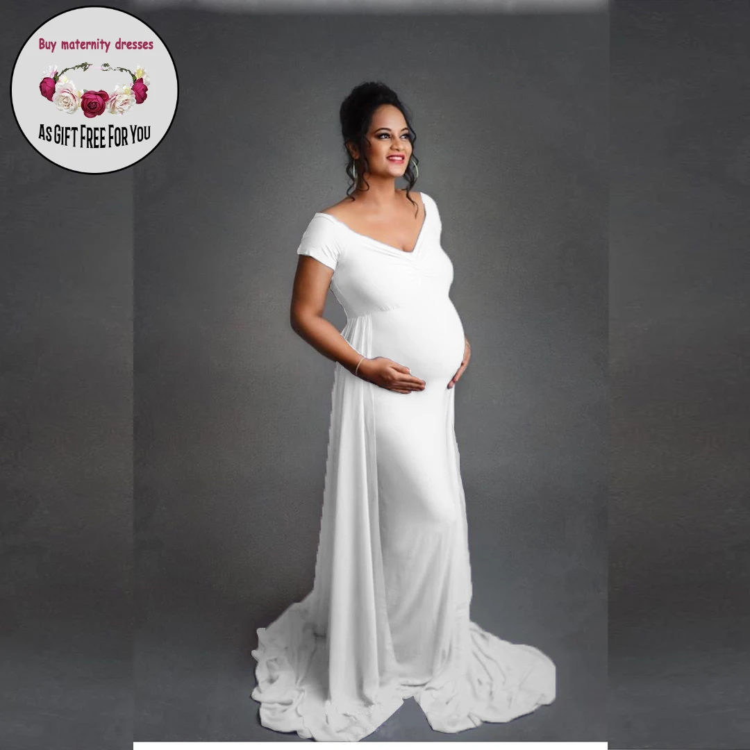 women  maternity Photography dress  Deep V-neck Cotton Maxi Dress Long Sleeve Off The Shoulder Long maternity dress