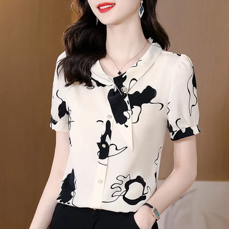 

Chiffon Shirt Women's Short Sleeve Summer 2022 New Fashion Western Casual Jacket Women's Printing Short Sleeve Shirt Female