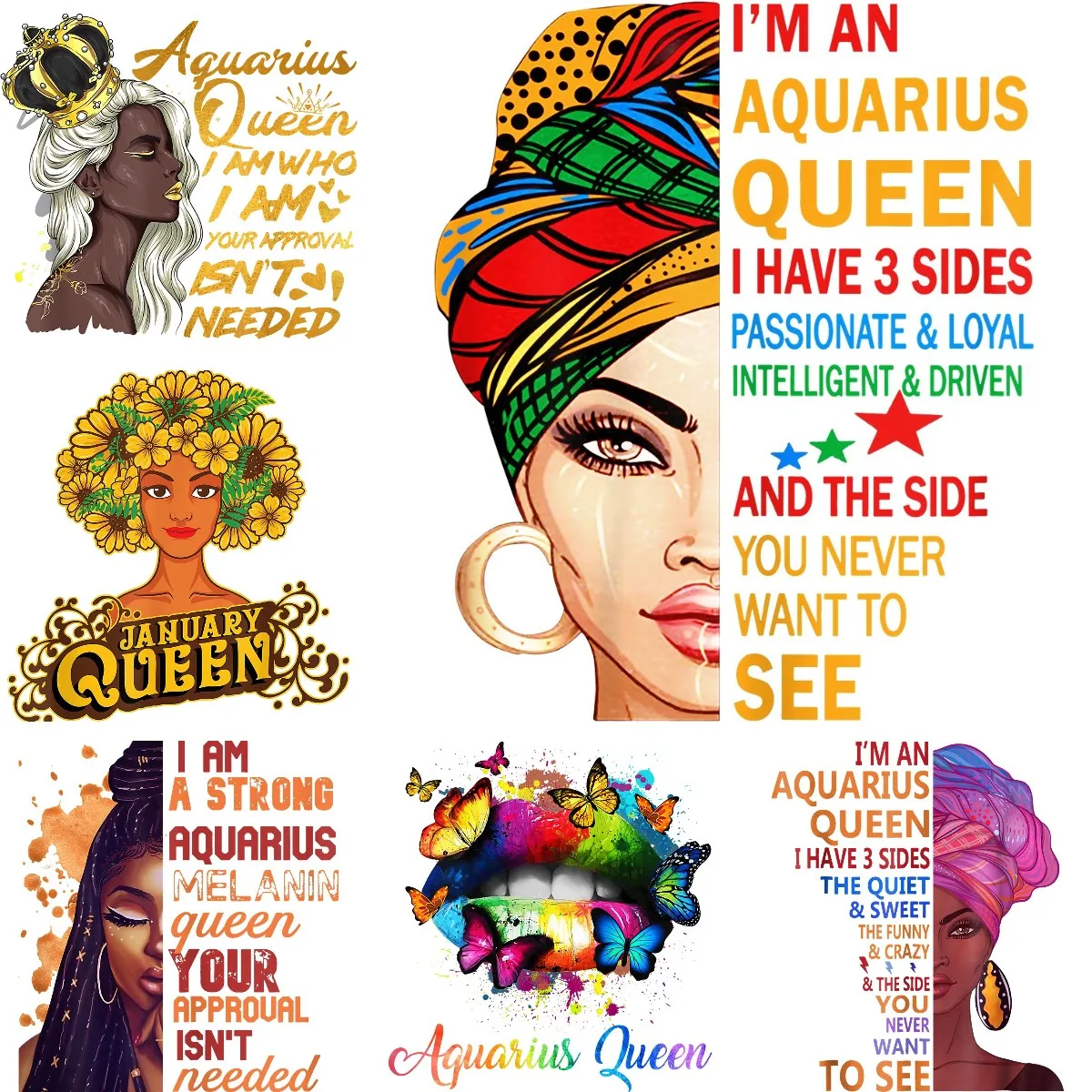 

Aquarius Queen Iron on Patches for Clothes Tranfer Sticker for Cloth Cute Patch Thermo Stickers Parches Heat Transfer Stickers