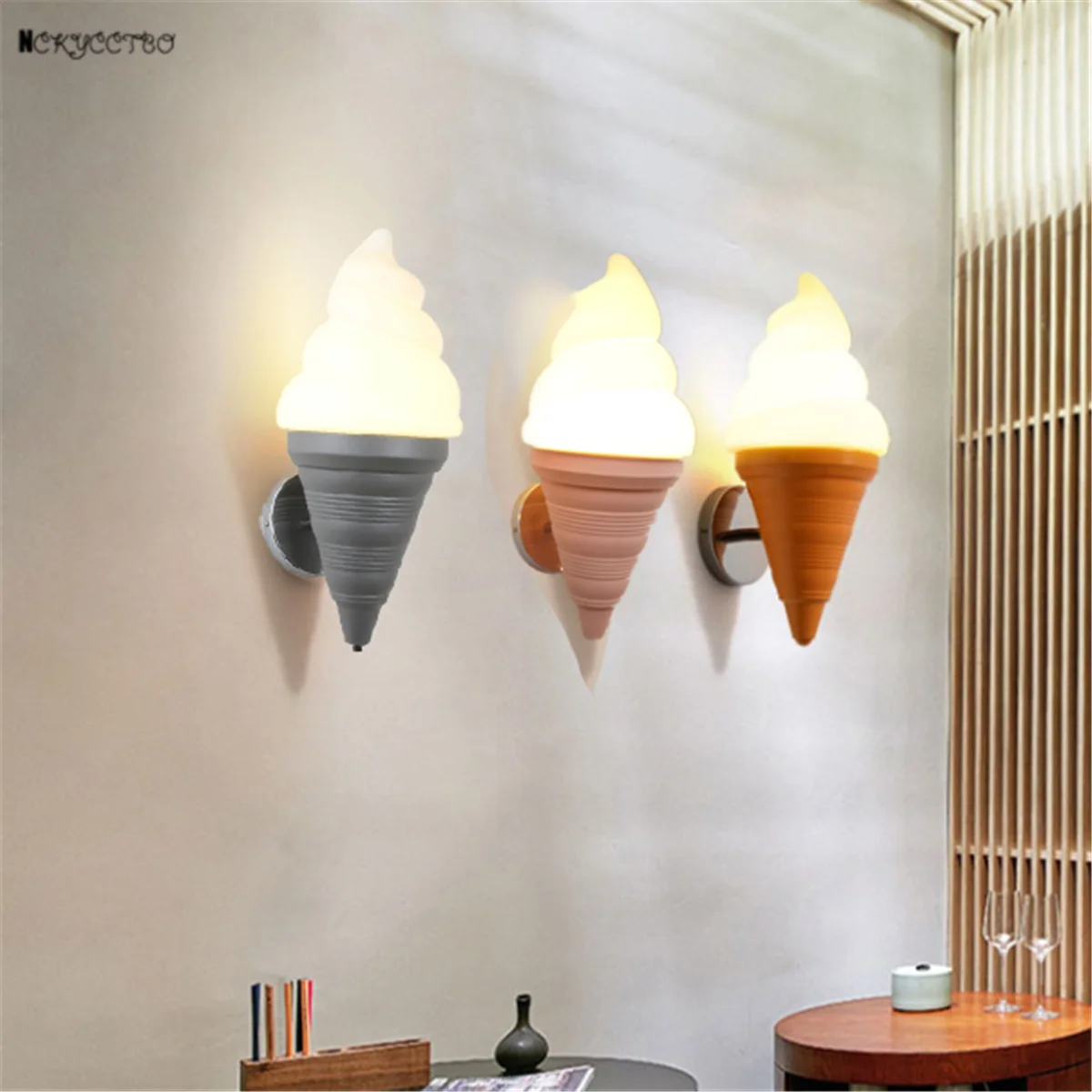 

Art Deco Children Abs Ice Cream Led Wall Lamp For Kids Dining Room Nursery Cafe Dessert Shop Baby Bedside Bracket Night Lights