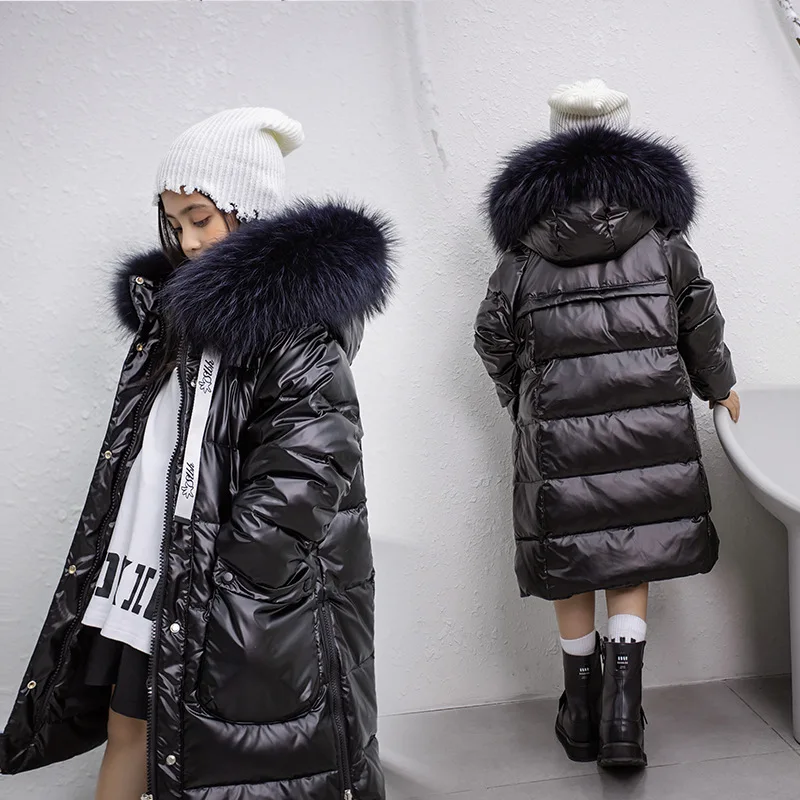 

2023 Children Warm Winter Down Jackets for Girl Clothes Large Fur Hooded Coat Teenager Girls Extra Long Waterproof Parka TZ677