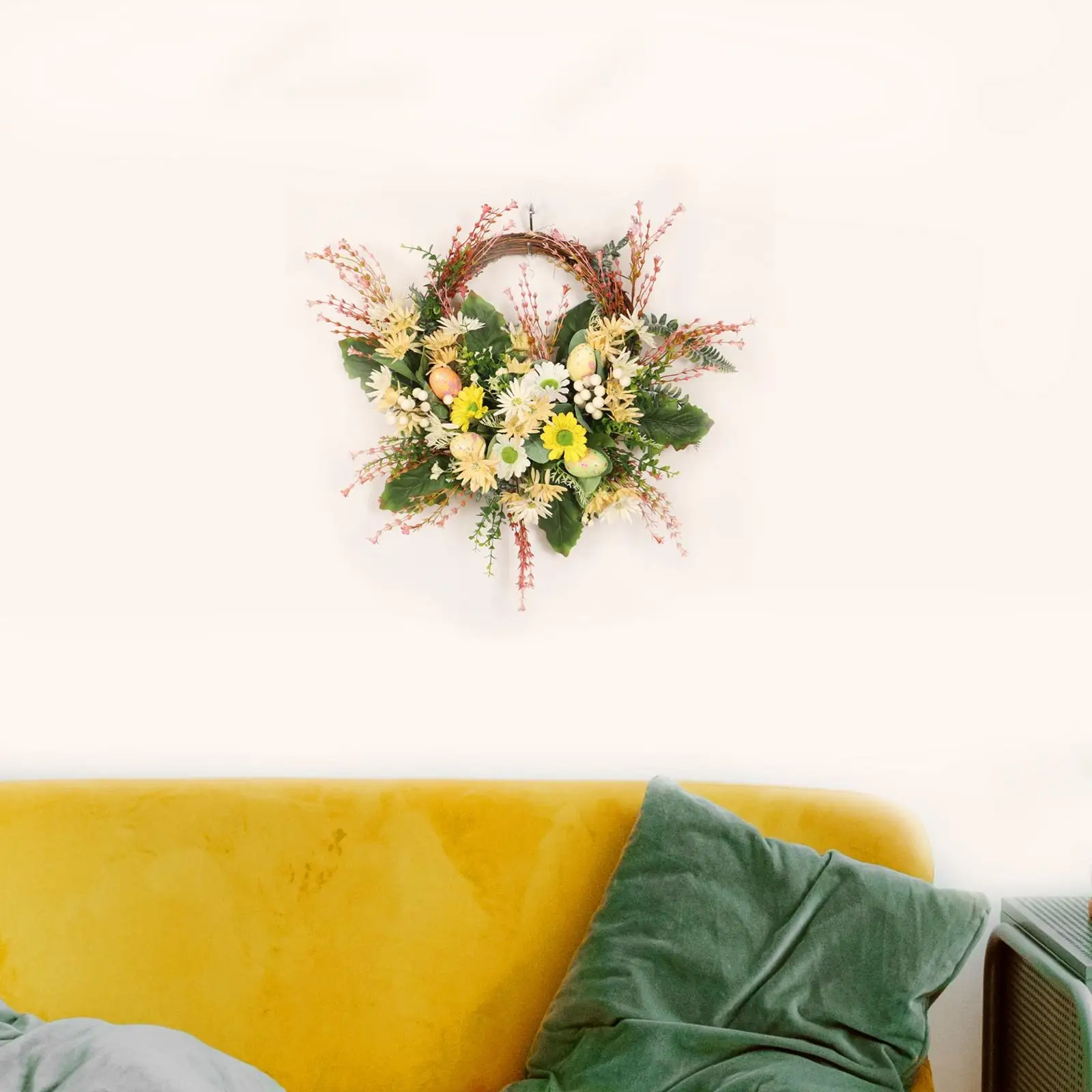 

Пасхальный венок из дикой хризантемы, гирлянда с Пастельными яйцами, настенный декоративный цветок, летнее украшение, домашний декор, венок...