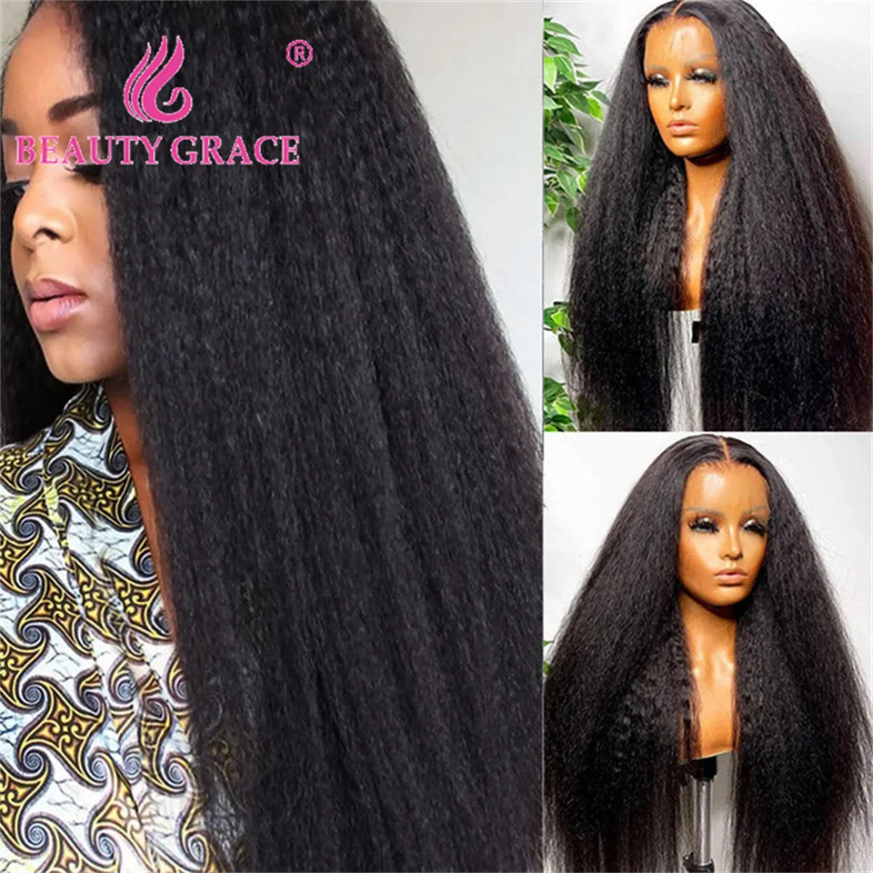 Парик Yaki прямой Женский плотность 180% 13x 4