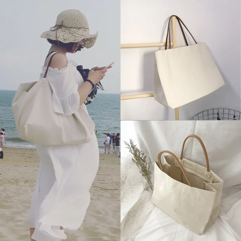 

2021Soft Large Capacity Tote Bag Shopper Bag Women Handbag Canvas Shoulder Bag Retro Oversized Women's Bag 2022 Trend