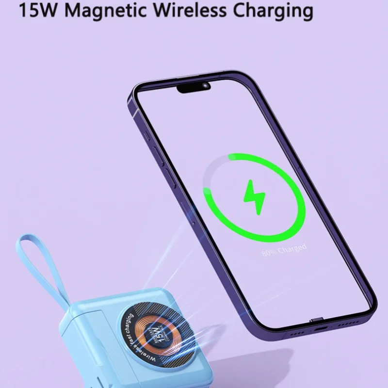 Магнитный беспроводной внешний аккумулятор емкостью 20000 мАч 22 5 Вт быстрая