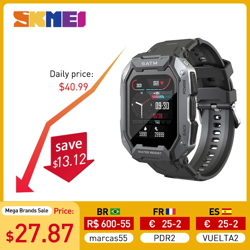SKMEI 1.71 inch Smart Watch Men Pedometer Swimming Sports Fitness Tracker IP68 Waterproof Bluetooth SmartWatch for Android ios