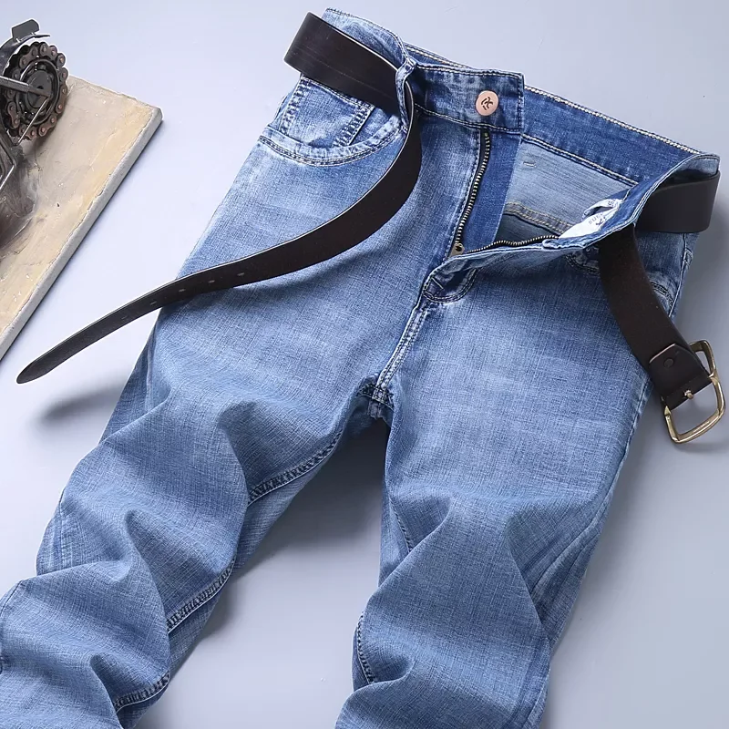 2022New Spring Summer  Regular Fit Men Stretch  Jeans Fashion Casual Slim Fit Denim Trousers Male Blue Pants  Men Clothing