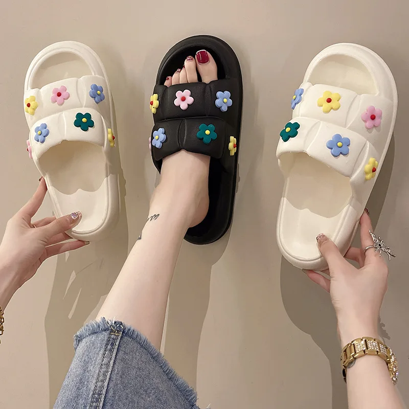 Cute Flowers Sandals Slippers Female Summer Thick Bottom Soft EVA Slippers Home Beach Summer Home Flip Flops Women Slippers