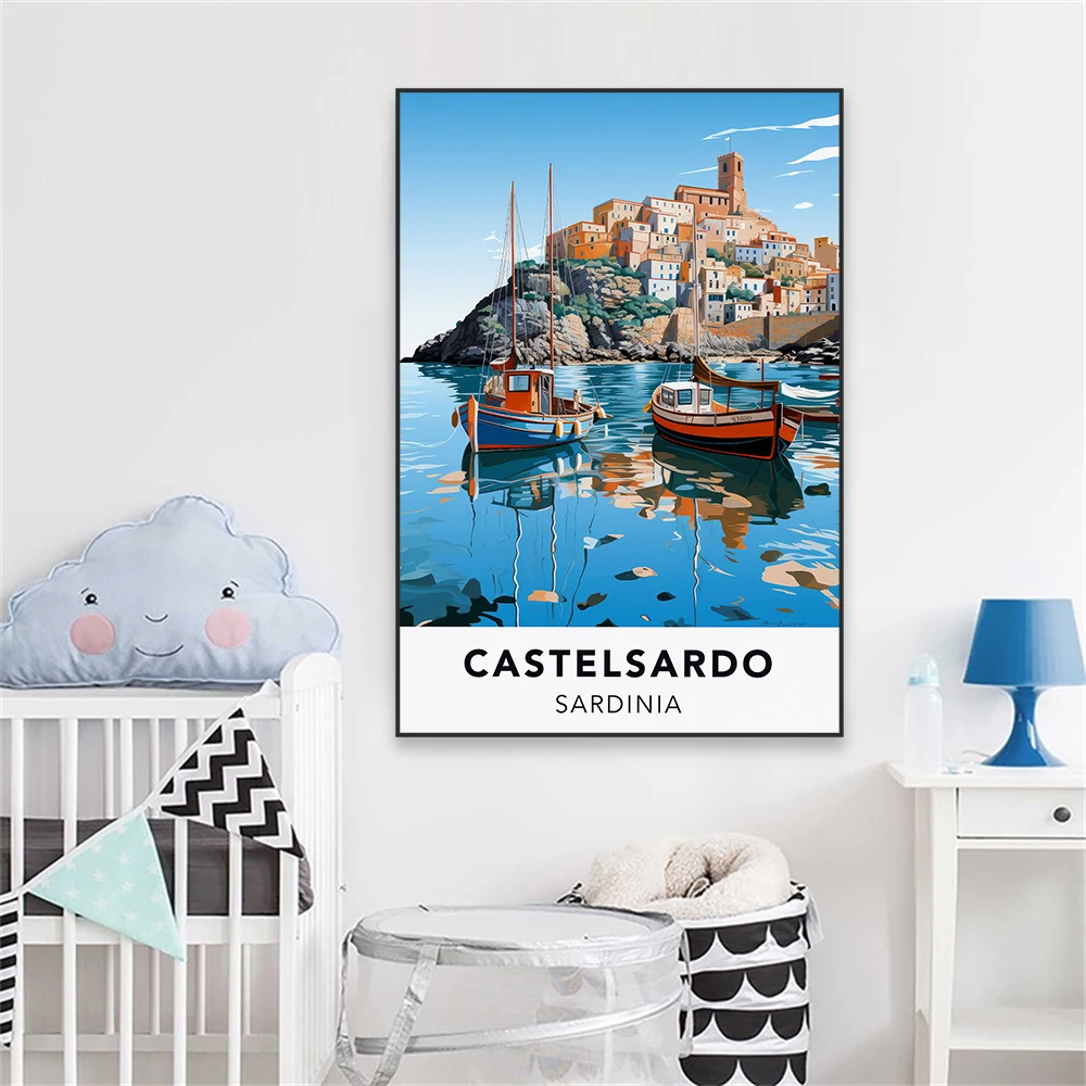 Сардиния настенное искусство красочный постер для путешествий кастельсардо