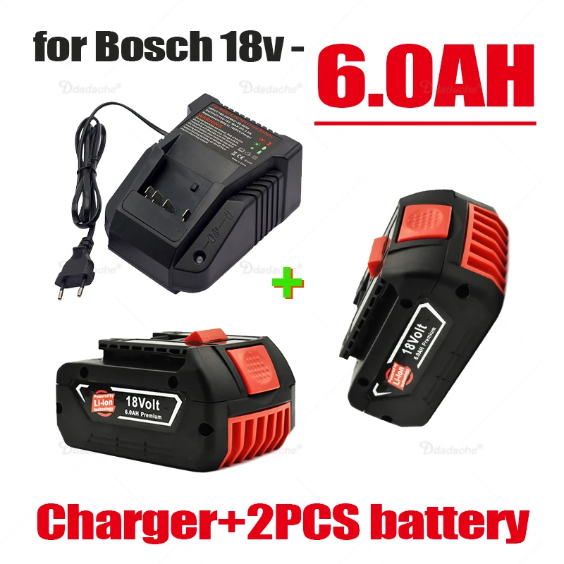 

Аккумуляторная литий-ионная батарея 18 в 6000 Ач для Bosch 18 в, резервная портативная сменная батарея 18 в BAT609 + 1 зарядное устройство
