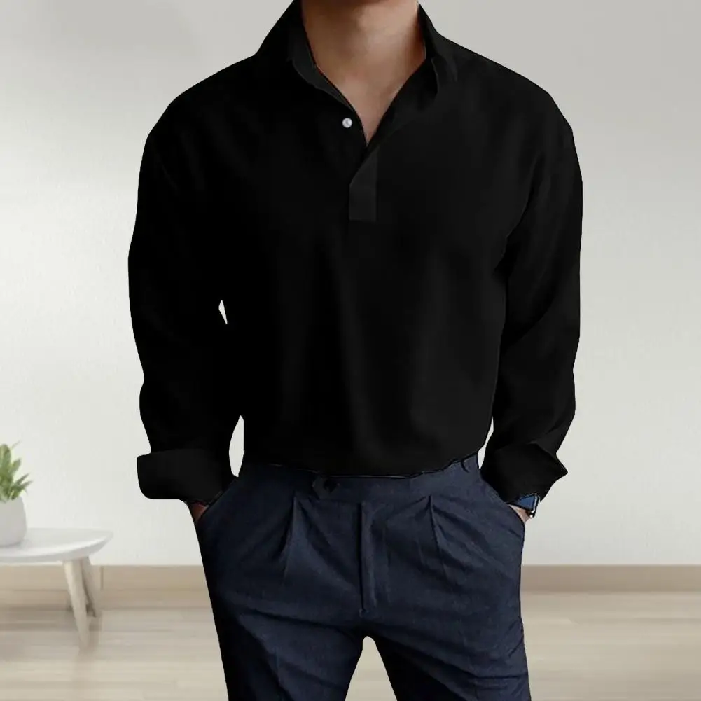 

Men Shirt Solid Color Long Sleeves Autumn Shirt Lapel Button-up Pullover Business Shirt Casual Young Style Men Tops For Work