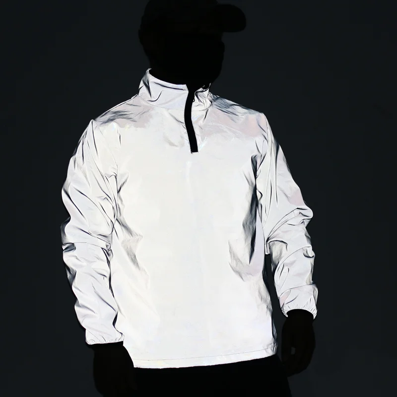 

Hip Hop Jackets Men Autumn Winter Reflective Jacket Stand Collar Windbreaker Man Night Reflect Light Fashion Jackets and Coats