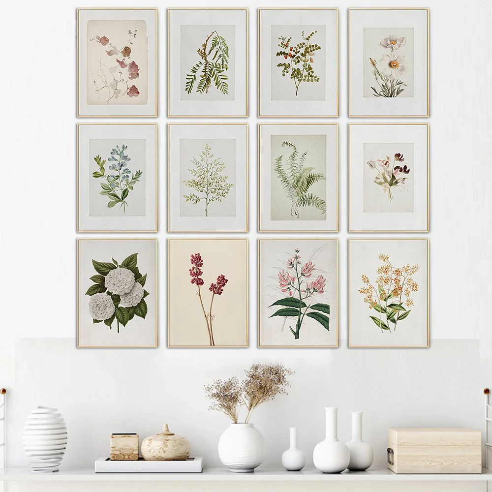 

Antique Botanical Print Vintage Flowers Digital Print Painting Botanical Wall Decor Watercolor Farmhouse Wall Artwork for Home