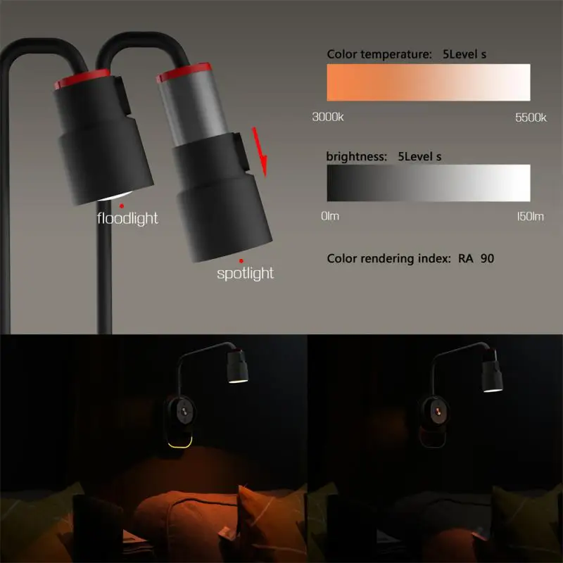 

Rechargeable Small Table Lamp Touching Swicth Multi-function Night Light Bedroom Wall Lamp Student Dormitory For Study/read Led