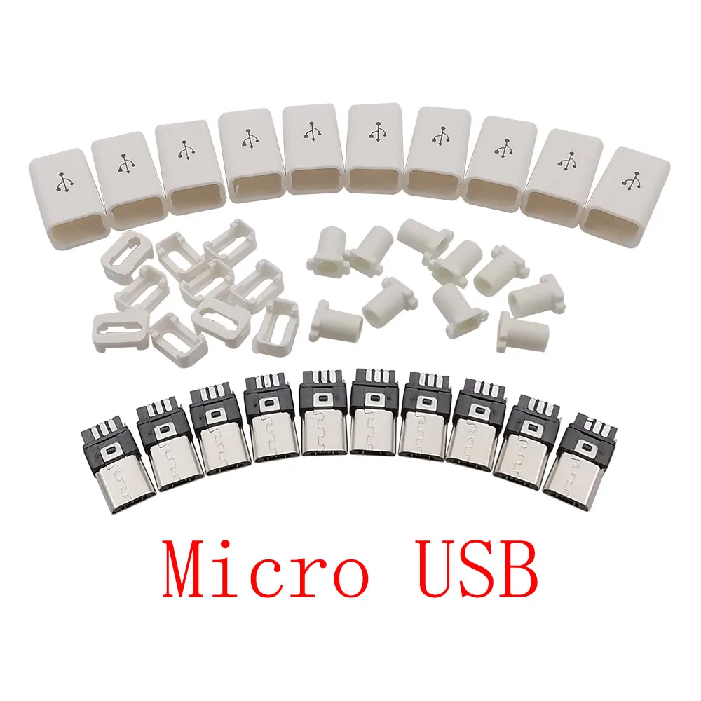 

10 шт. Micro USB штекер 5Pin сварочный штекер разъем 4 в 1 белый DIY кабель для передачи данных интерфейс аксессуары 5P USB хвост разъем для зарядки