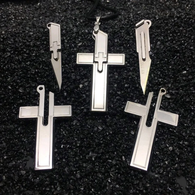 

Mini Knife Unboxing Pocket Knife Pendant Hanging Cross Necklace Pendant Self-Defense