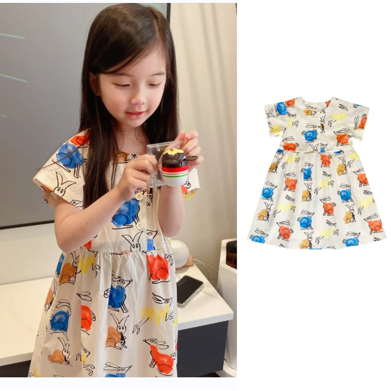 

Girls Dress 2022 Summer Print Sleeveless Children's Dress Cute Cotton Princess Skirt Children's Korean Dress Children's Clothing