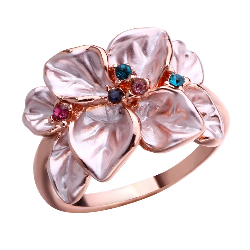 

Delicate Fashion Rose Gold Colors Rings for Women Trendy Metal Inlaid Flower Red Stone Party Wedding Ring Engagement Jewelry