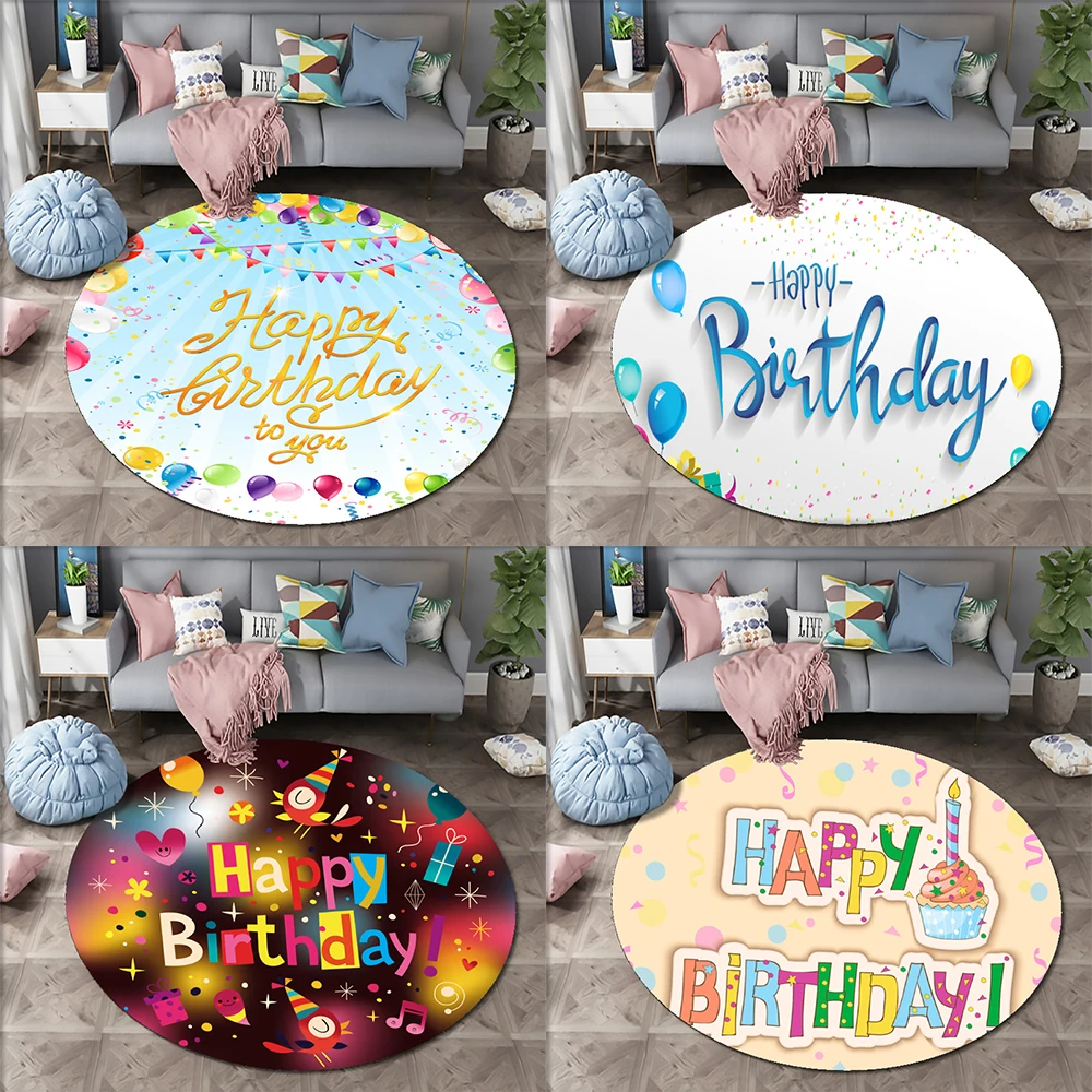 

Customizable Home Living Room Bedroom Bathroom Floor Mat Print Decoration Rug Birthday Party Rug Round Happy Birthday Sofa Rug