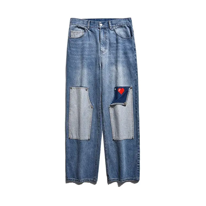 Men Women's Jeans Clothes Patchwork Baggy Denim Wide Pants Beggar Korea Y2K Cargo Harajuku Pants High Street Male Streetwear