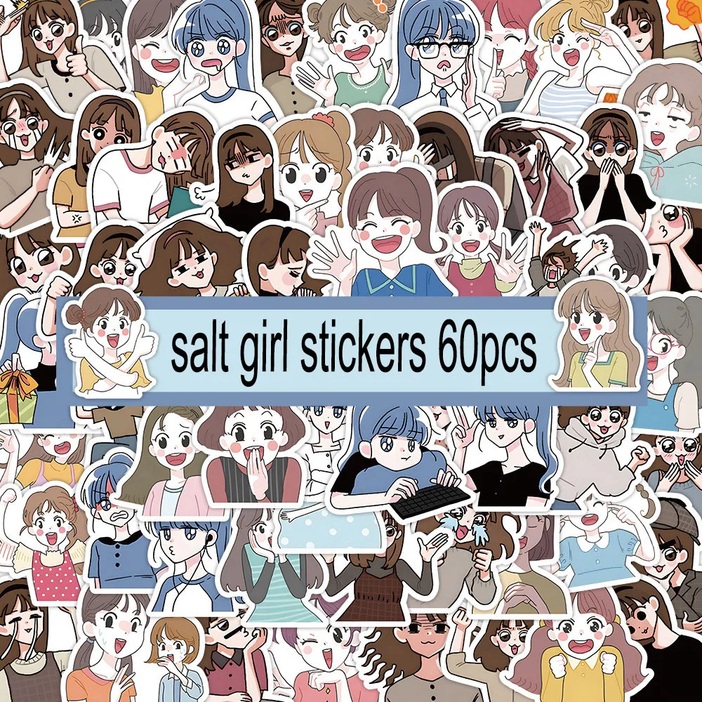 

60pcs Salt Girls Graffiti Stickers DIY Suitcase Phone Case Cute Girl Illustration Hand Account Material Creative Stickers Decal