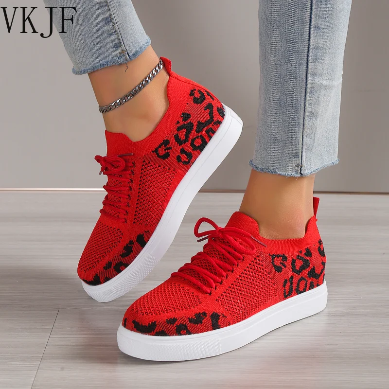 

Ladies Shoes 2023 High Quality Round Head Women's Vulcanize Shoes Summer Leopard Print Sport Shoes Ladies Mesh Sneakers