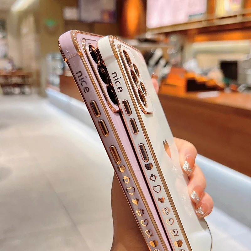 Роскошный Гальванизированный чехол для телефона с любовным сердцем Samsung A53 A52 A13 A12