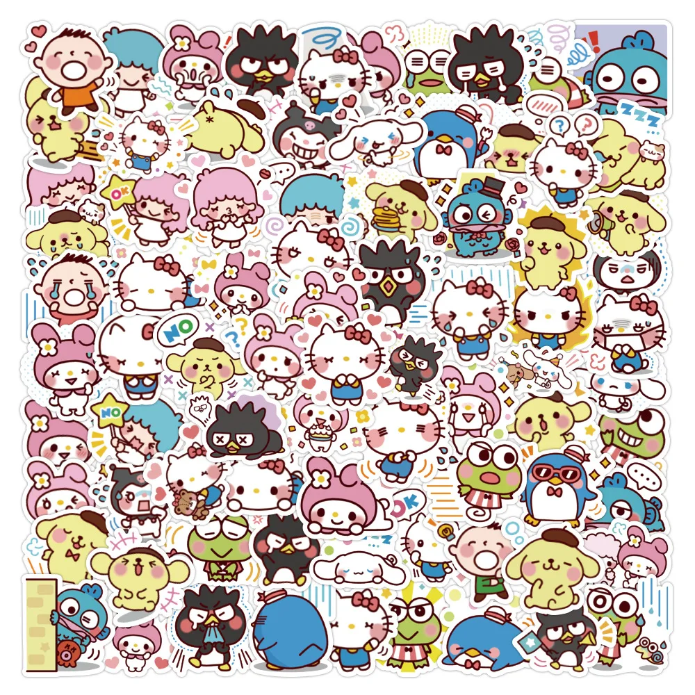 

30/50/80 Kawaii Hello Kitty Melody Expression Pack Sticker Decorative Hand Account Book Mobile Phone Case Waterproof Sticker