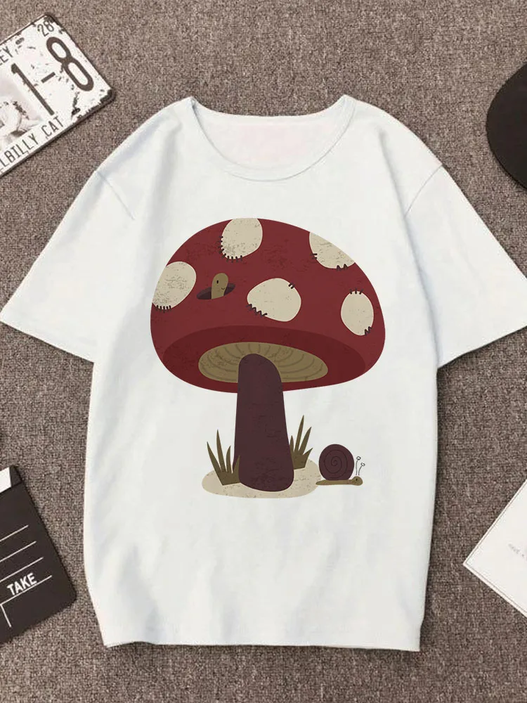 

Printing O-neck Girls Mushroom T-shirts Young Ladies Cartoon Tshirt Short Sleeves Summer Women's White Tops For Woman Tees 2022