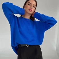round neck long sleeve sweater for women autumn and winter new sweater womens tops temperament solid loose casual sweater