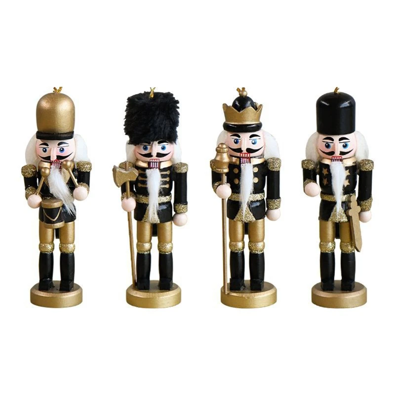 

Nutcracker Hanging Ornament Figures Gold & Black Glittered Christmas Mini Wooden Soldier Nutcrackers Xmas Tree Ornament