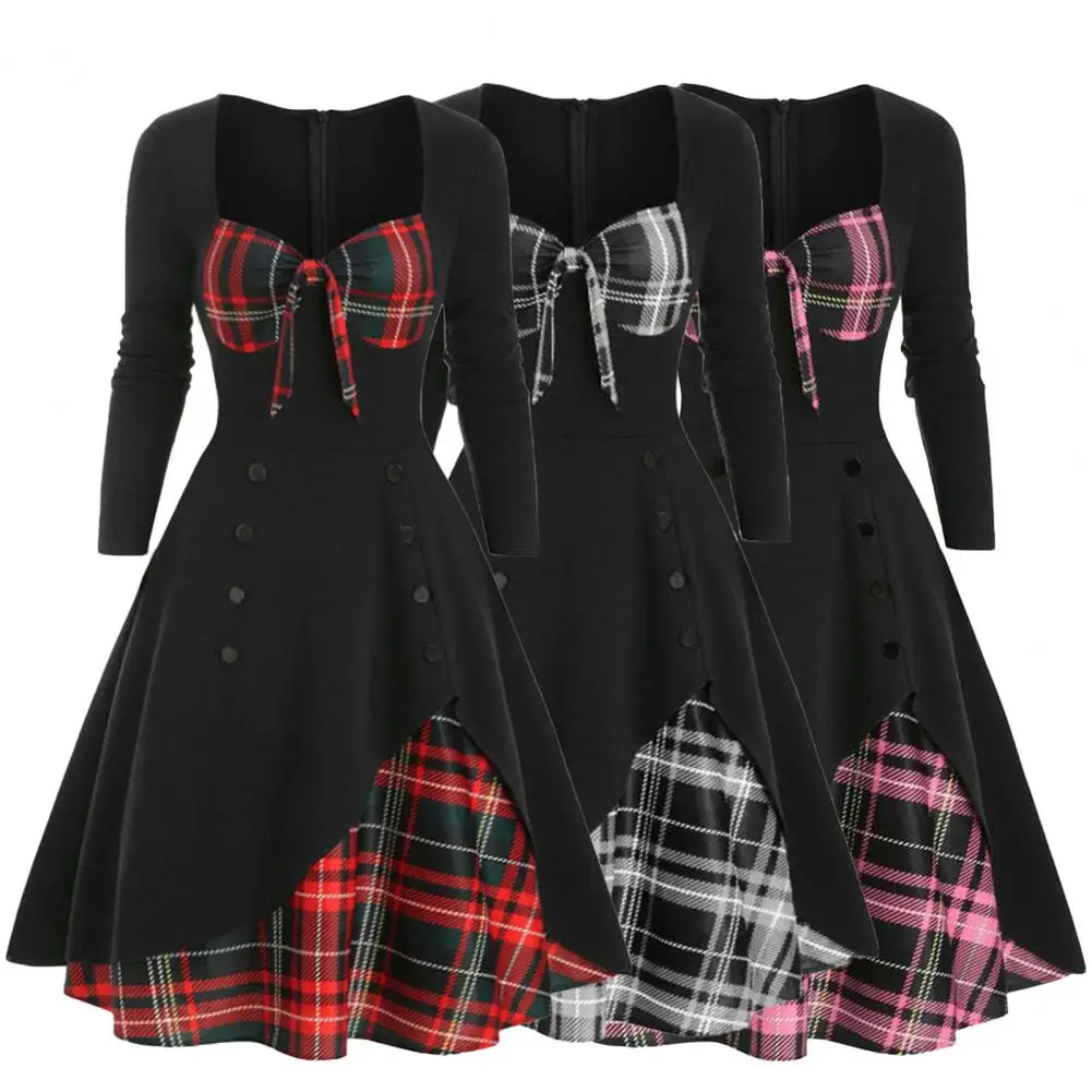

Dress Attractive Vintage A-Line Dress Female Women Dress Vintage Slim Dress for Travel