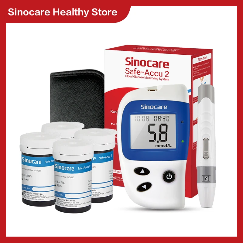 Фото Sinocare Safe Accu 2, набор глюкометра, измеритель уровня сахара в крови, машина для испытания сахара на диабет, тест-полоски для глюкозы с ланцетами №1