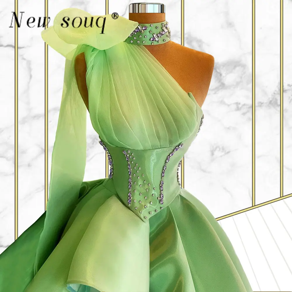 

Женское вечернее платье на одно плечо, зеленое платье с бантом и высоким воротом, плиссированное платье для выпускного вечера