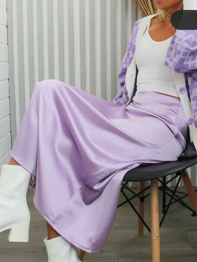 Женская атласная юбка трапециевидной формы с высокой талией