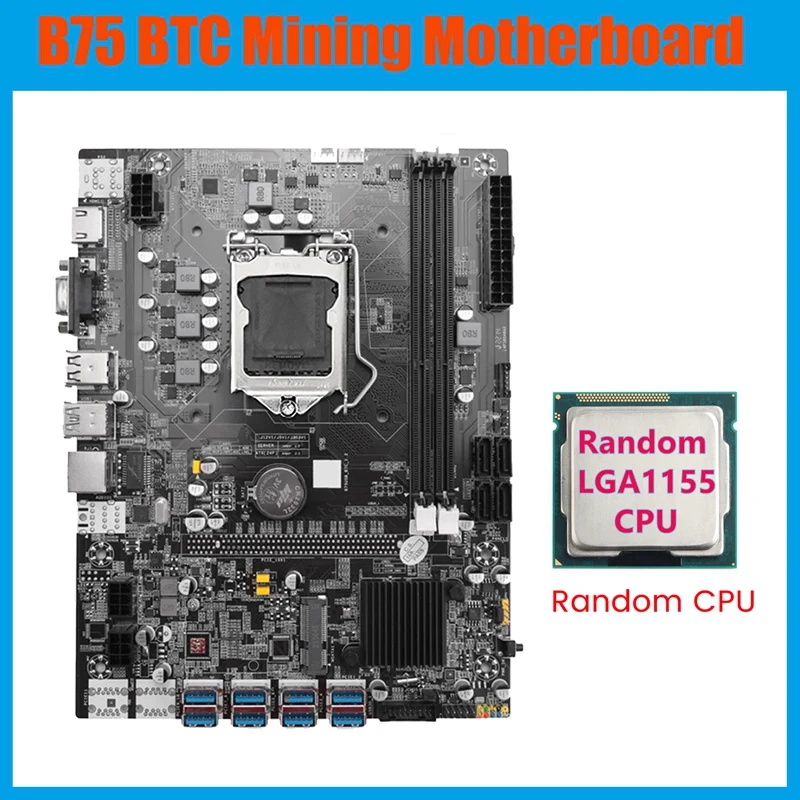 

B75 8GPU BTC Mining Motherboard+Random CPU LGA1155 8XPCIE USB Adapter Support 2XDDR3 MSATA B75 USB Miner Motherboard