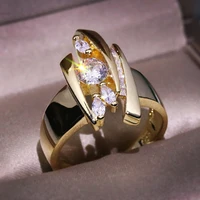 gold color irregular ring with bling zircon stone rings for women wedding engagement fashion jewelry india jewelry 2022 new