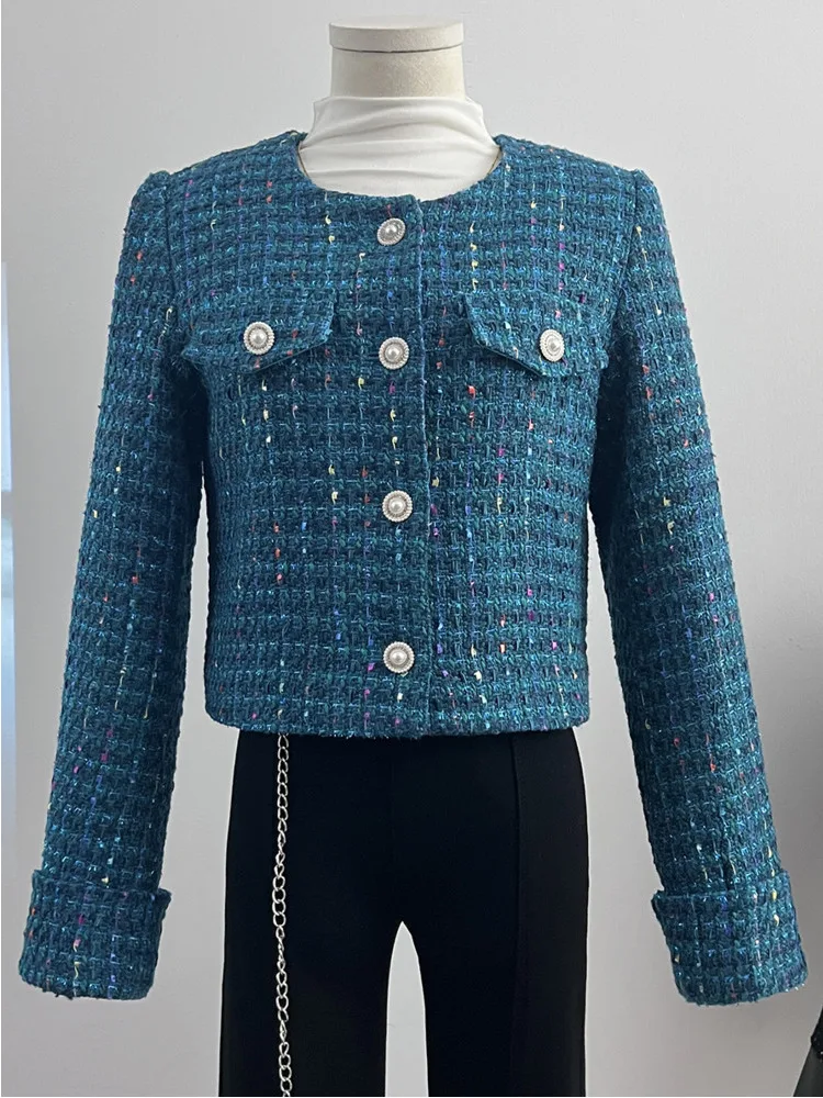 Женская твидовая куртка роскошная маленькая на осень и зиму короткое пальто для