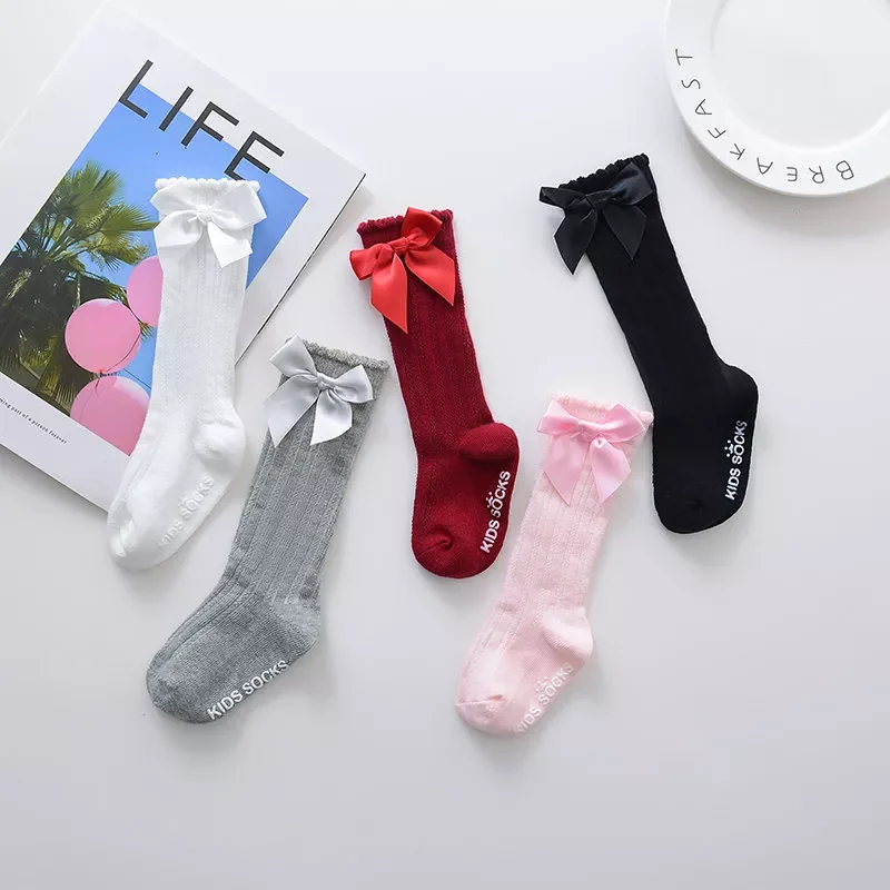 

Girls Big Bow Knee High Long Soft New Kids Socks Toddlers Cotton Lace baby Socks Kids kniekousen meisje Dropshipping girls socks