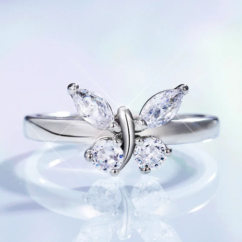 

Butterfly Shiny Crystal Zircon Ring Women Princess Luxury Jewelry Fashion Party Birthday Gift