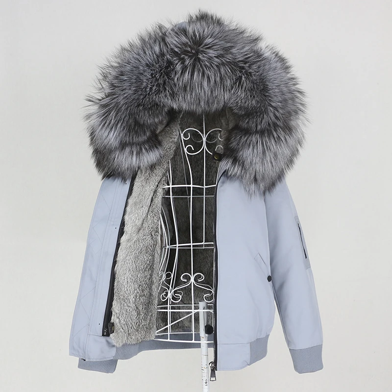

OFTBUY 2023 Waterproof Bomber Parka Real Rabbit Fur Coat Natural Fox Raccoon Fur Collar Hood Winter Jacket Women Removable New