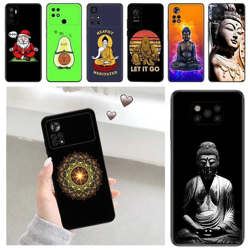 

Soft Phone Cases For Xiaomi Poco C51 X5 Pro F4 X4 GT M5 M4 5G F3 M3 C55 C50 C40 X3 NFC F1 Buddha Yoga Black Matte Cover