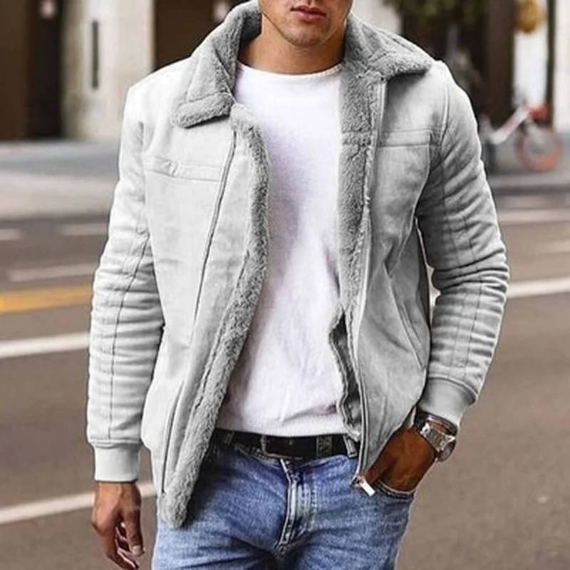 

Men's Jacket Fur All-in-One Top Winter Warm Boys Men's Coat Casual Fashion Men's Youth Stylish Zip-up Shirt Outdoors