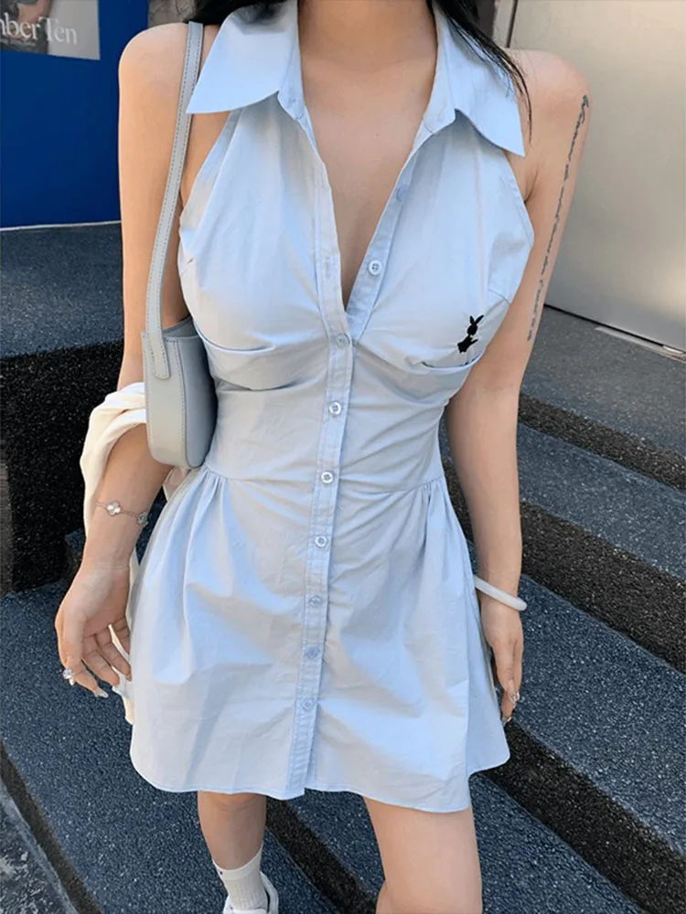 Элегантное платье-рубашка с воротником-поло без рукавов женское летнее