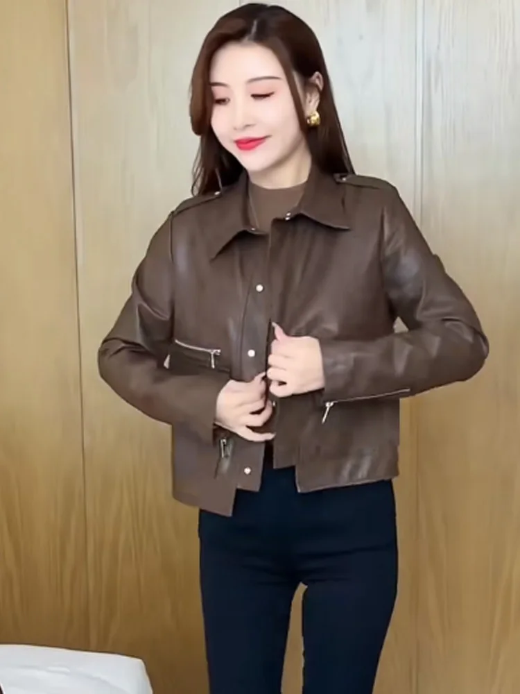 Кожаное пальто маленькое ранняя осень 2023 одежда новая мода популярное короткое