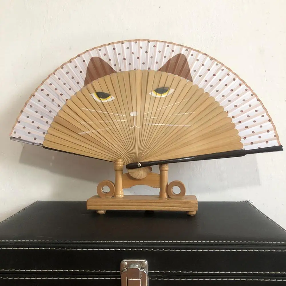 

Vintage Cat Pattern Tassel Dancing Folding Hand Fan Craft Gift Home Decoration